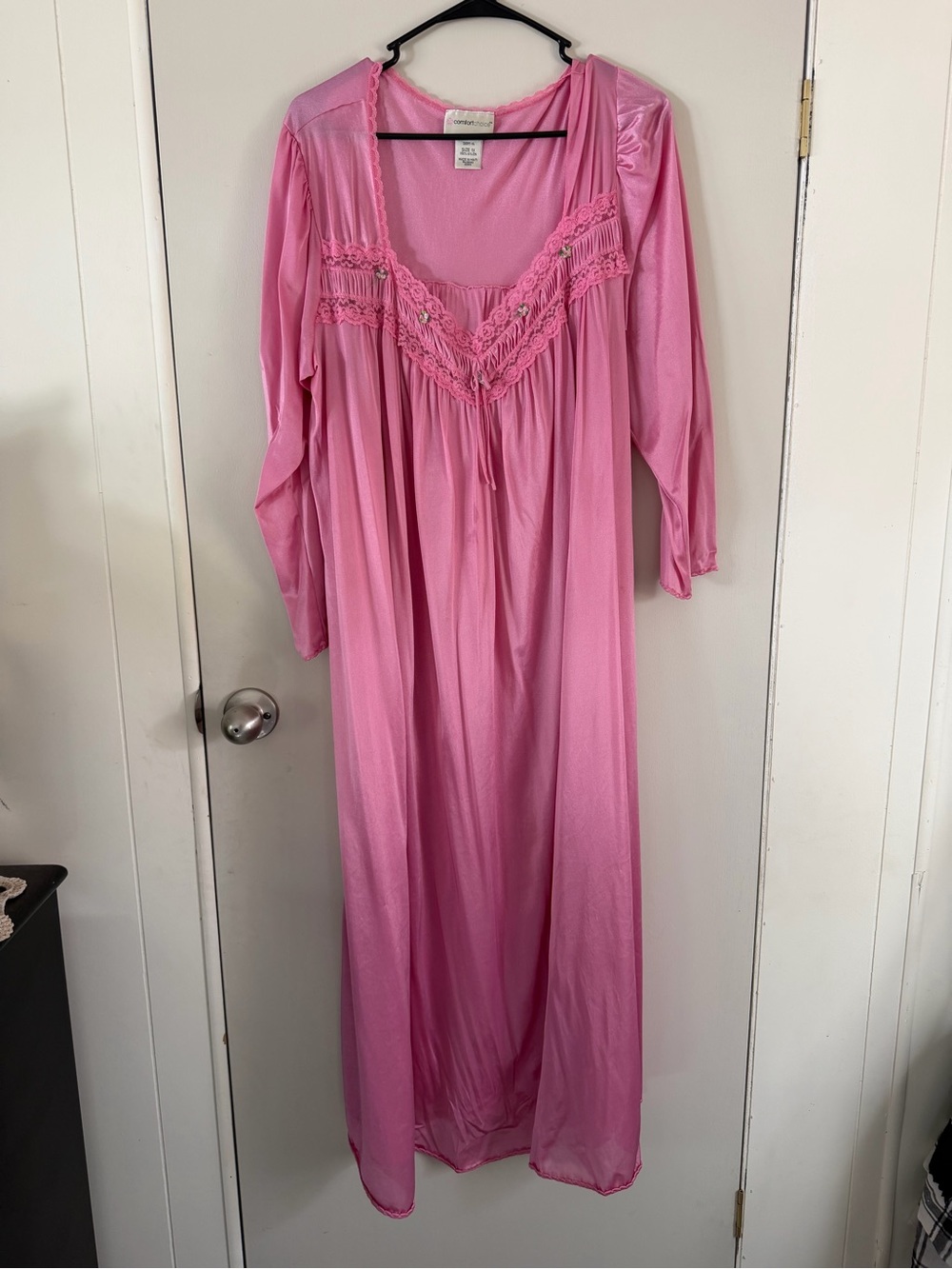 Vintage Pink Long Nightgown with Lace Trim